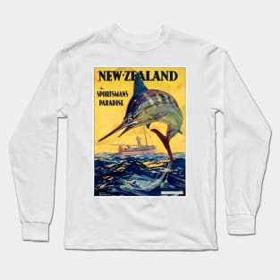 Vintage Travel Poster New Zealand Sportsman paradise Long Sleeve T-Shirt